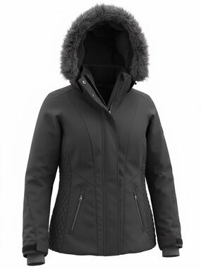 Women's Obermeyer Black Hooded Winter Coat with Faux Fur Trim 6P